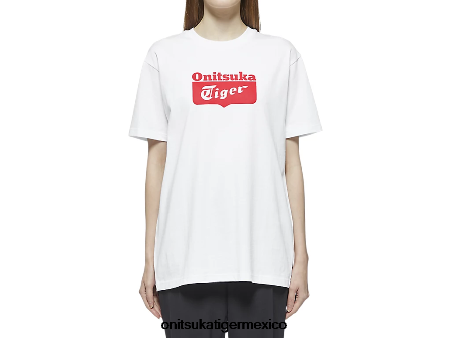 Onitsuka Tiger ropa 4P8D6N388 blanco rojo unisexo camiseta con logo