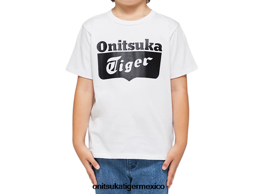 Onitsuka Tiger ropa 4P8D6N669 blanco auténtico/negro de alto rendimiento niños camiseta con logo