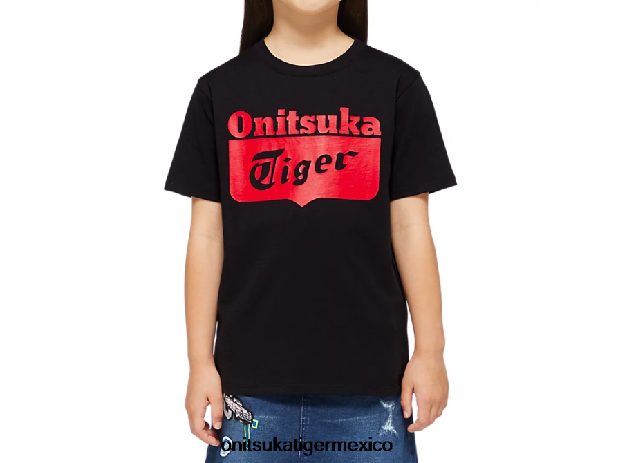 Onitsuka Tiger ropa 4P8D6N673 alerta de rendimiento negro/rojo niños camiseta con logo