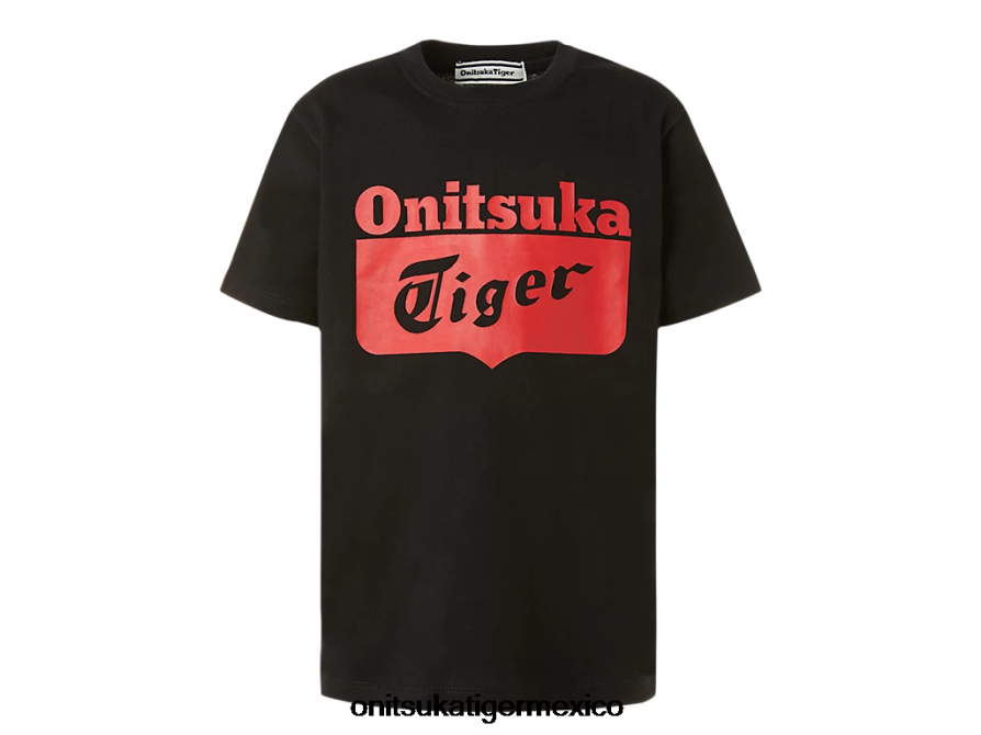 Onitsuka Tiger ropa 4P8D6N676 rendimiento negro/rojo fuego niños camiseta con logo