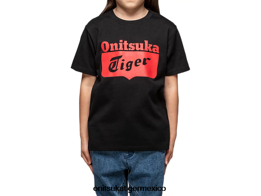Onitsuka Tiger ropa 4P8D6N676 rendimiento negro/rojo fuego niños camiseta con logo