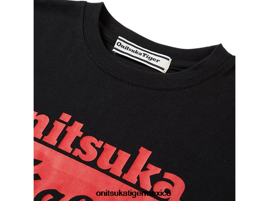 Onitsuka Tiger ropa 4P8D6N676 rendimiento negro/rojo fuego niños camiseta con logo