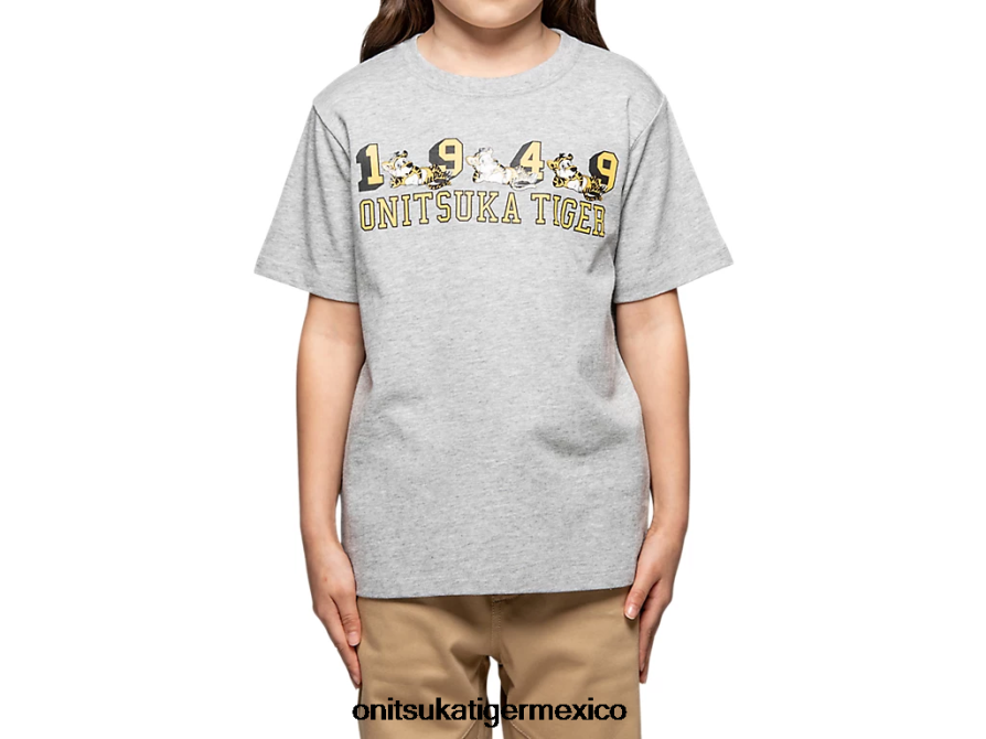 Onitsuka Tiger ropa 4P8D6N678 gris pluma niños camiseta gráfica