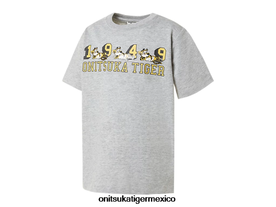 Onitsuka Tiger ropa 4P8D6N678 gris pluma niños camiseta gráfica