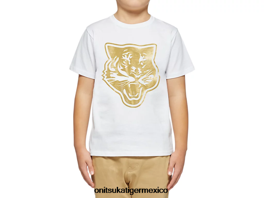 Onitsuka Tiger ropa 4P8D6N659 Oro blanco niños logotipo gráfico t