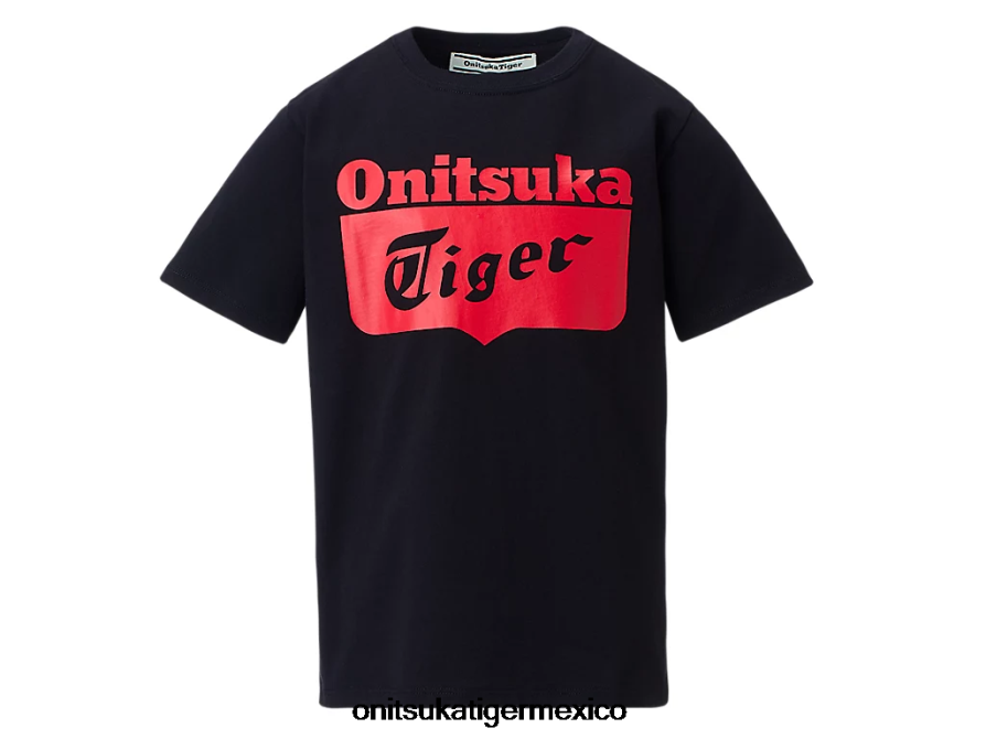 Onitsuka Tiger ropa 4P8D6N673 alerta de rendimiento negro/rojo niños camiseta con logo
